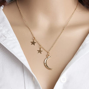 Gold Color Star Moon Long Pendant Necklace