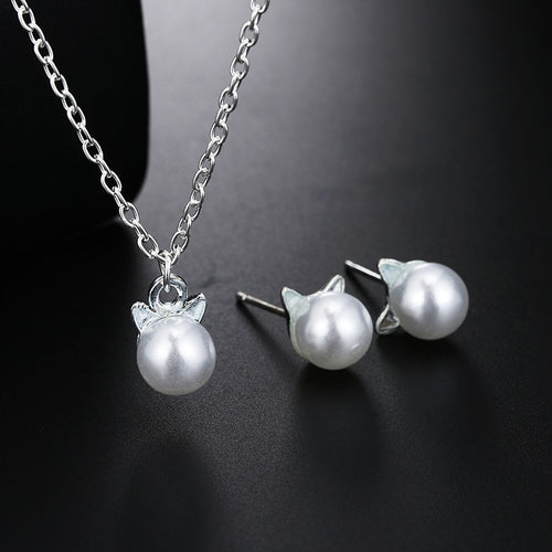 Cute Cat Simulated Pearl Jewelry Sets
