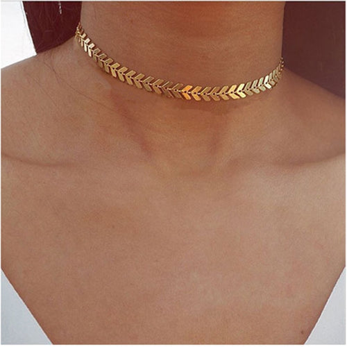 Leaves Chain Sequins Choker Necklaces