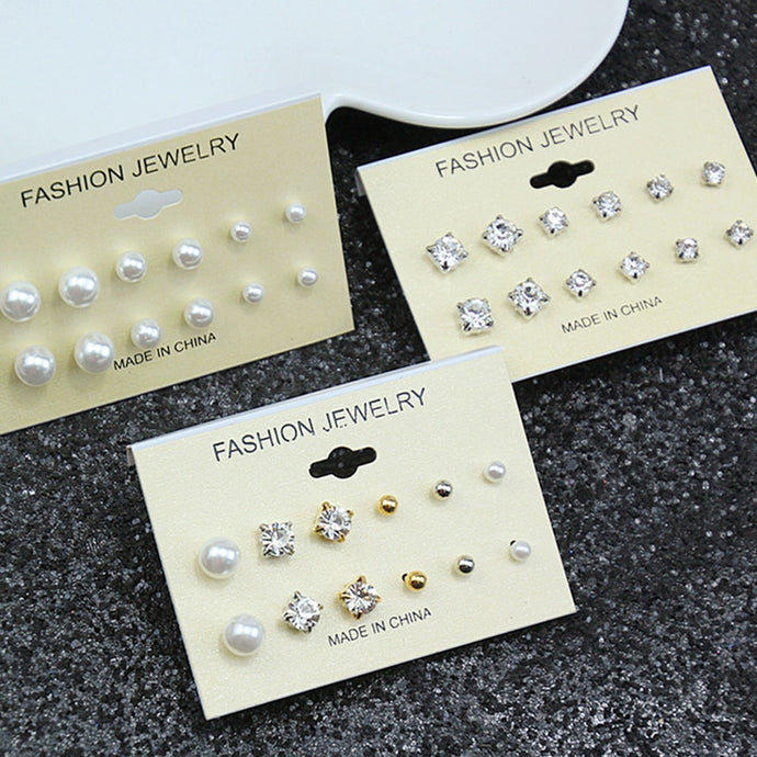 Fashion Mixing Crystal Simluated Pearl Stud Earrings