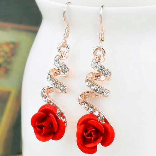 Vintage Red Rose Drop Earrings