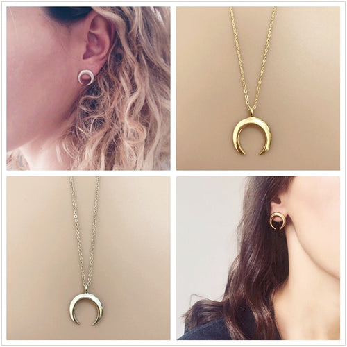 Moon Pendant Necklace and Moon Earrings